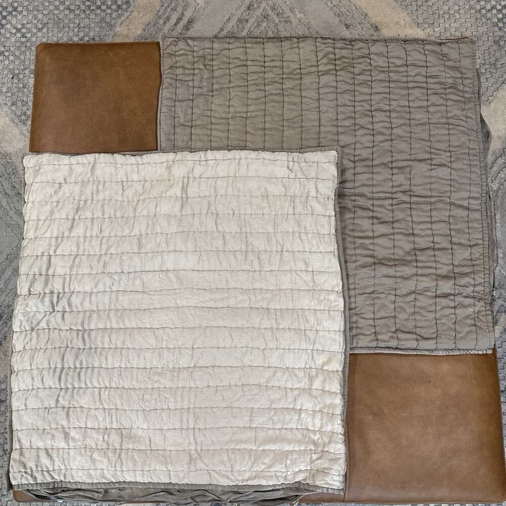 2 Pottery Barn Silk Cotton Channel Stitched 2 Tone Pillow Shams Euro 26” Tan